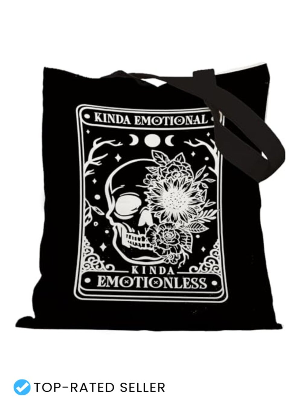 Goth Halloween Canvas Tote Bag, Reusable Floral Skull Bag with Inner Pocket